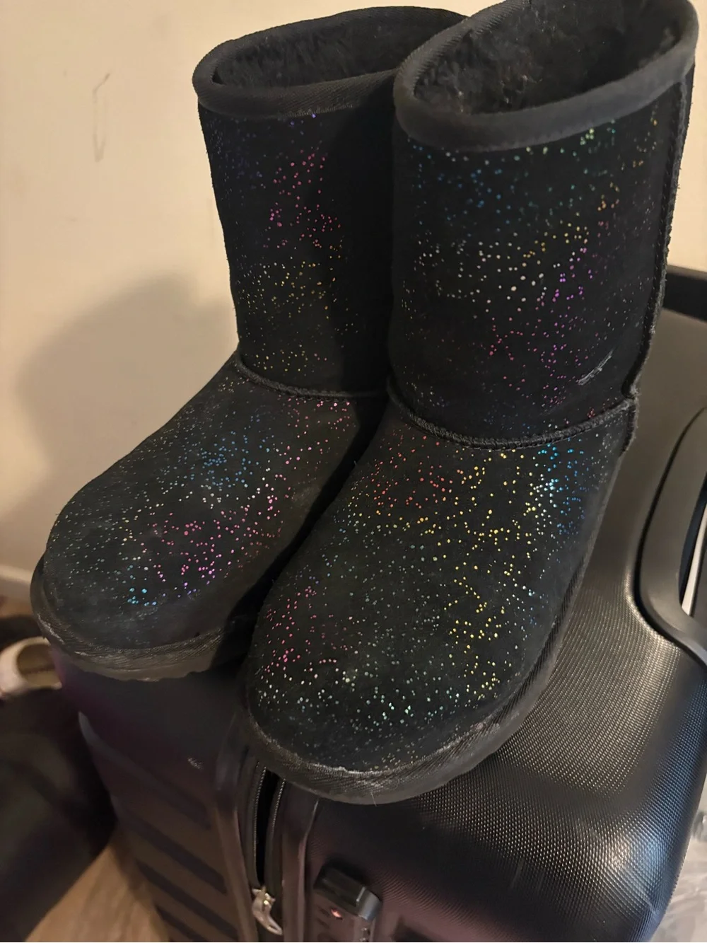 UGG Kids Black Glitter Rainbow Dot Boots